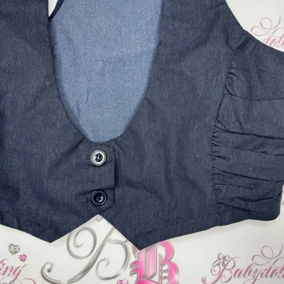 Dots best cardigan denim jean y2k rutched sides navy button up crop tank top - Picture 3 of 7